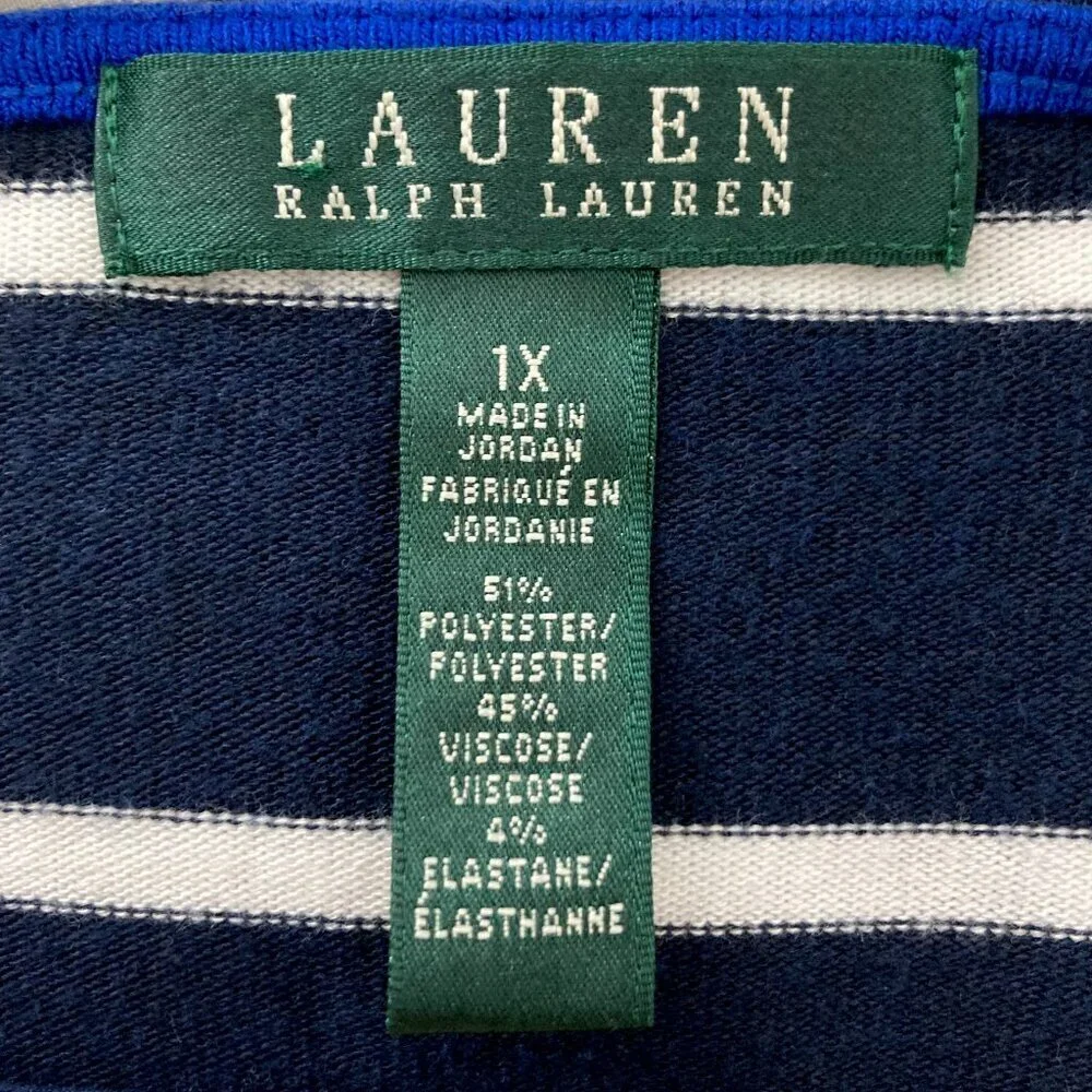 LAUREN RALPH LAUREN Striped Tunic Sweater 1X Blue